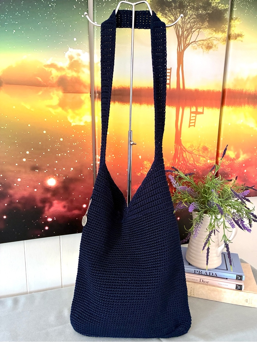 The Sak Navy Crochet Shoulder Bag